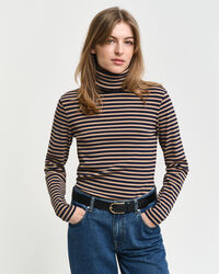 Striped Rib Long Sleeve Turtleneck Top