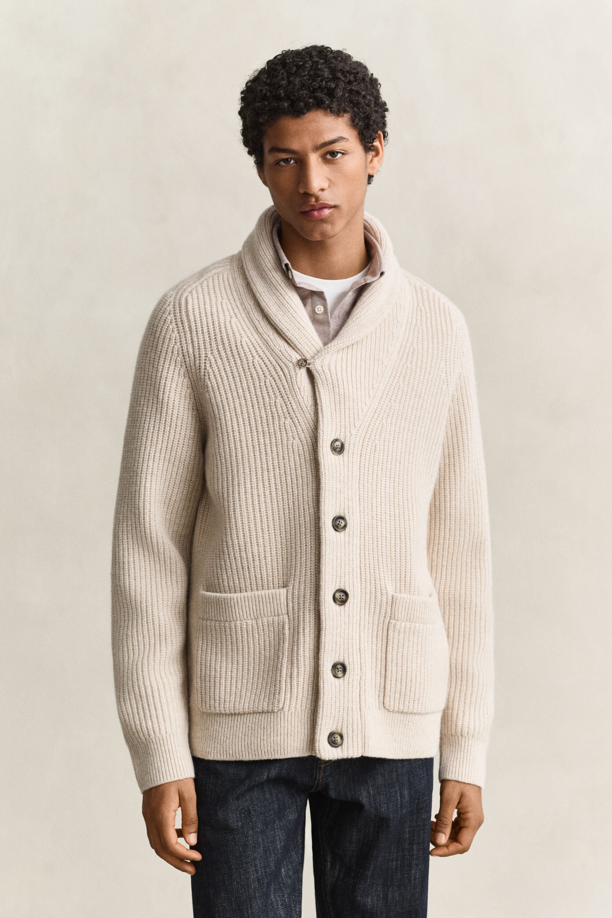 Ribbed Wool Blend Cardigan