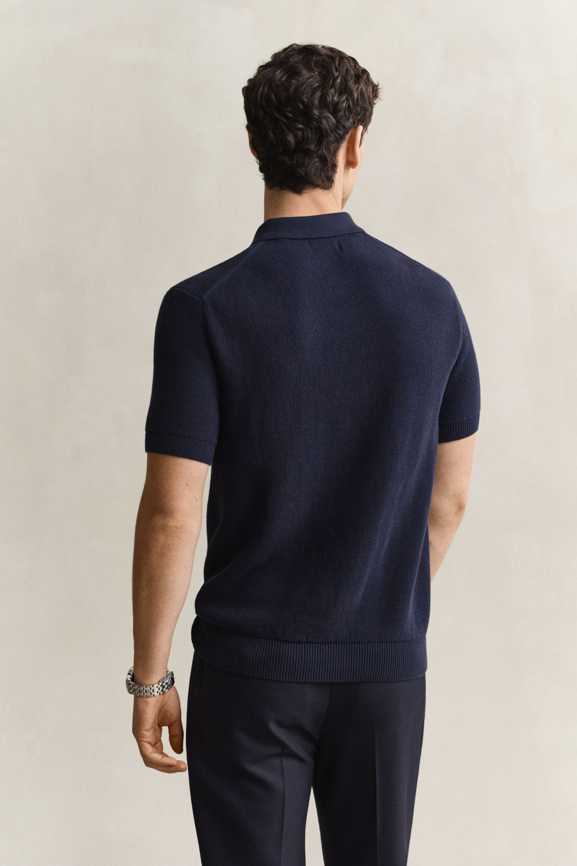 Ribbed Cotton Polo Sweater