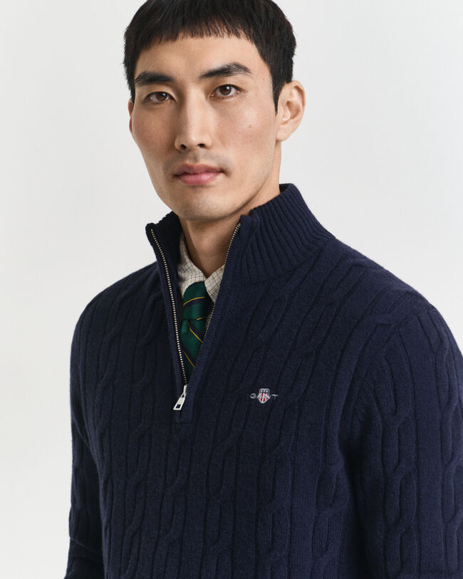 Lambswool Cable Knit Half-Zip Sweater