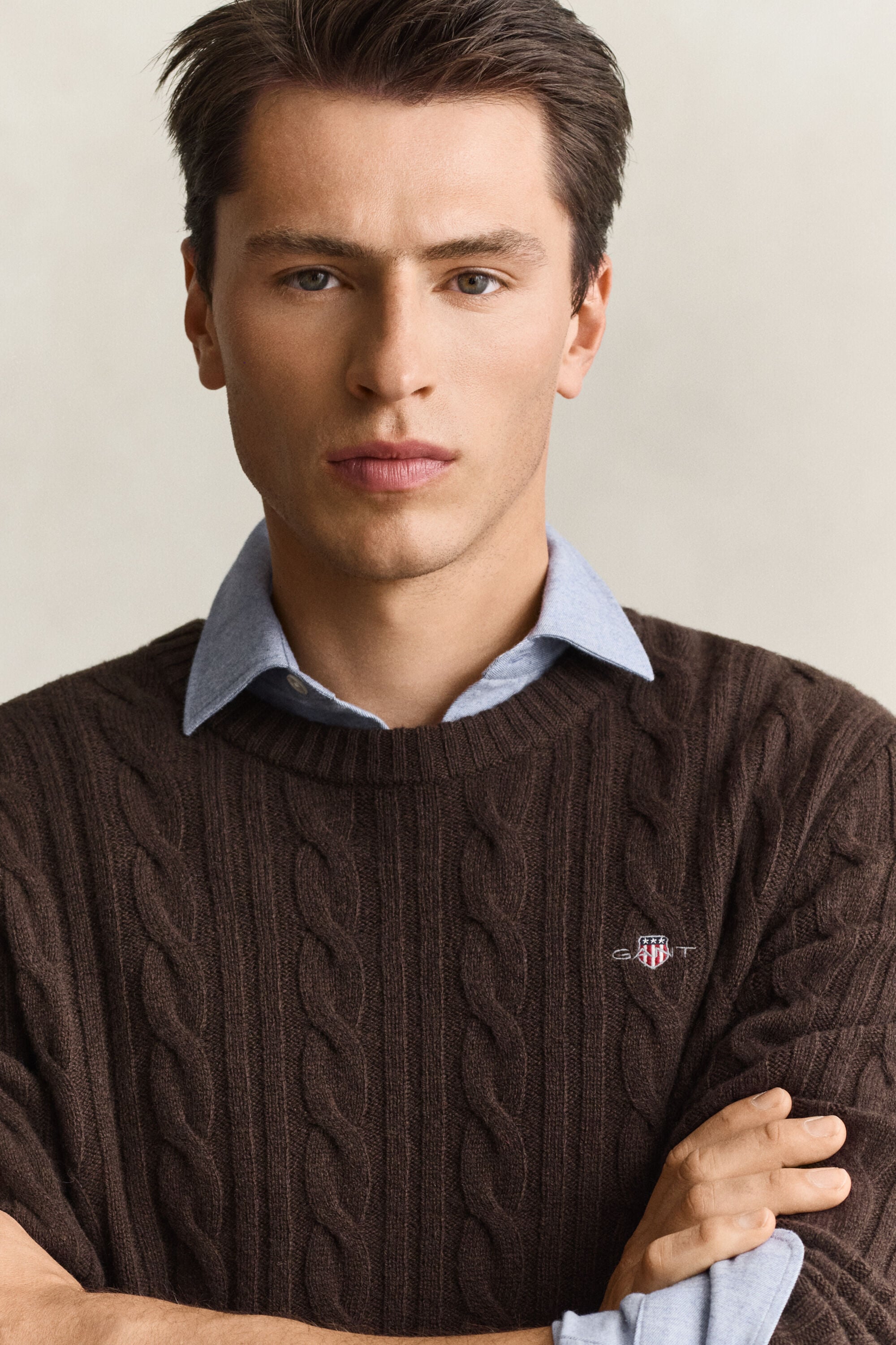 Lambswool Cable Knit Crew Neck Sweater