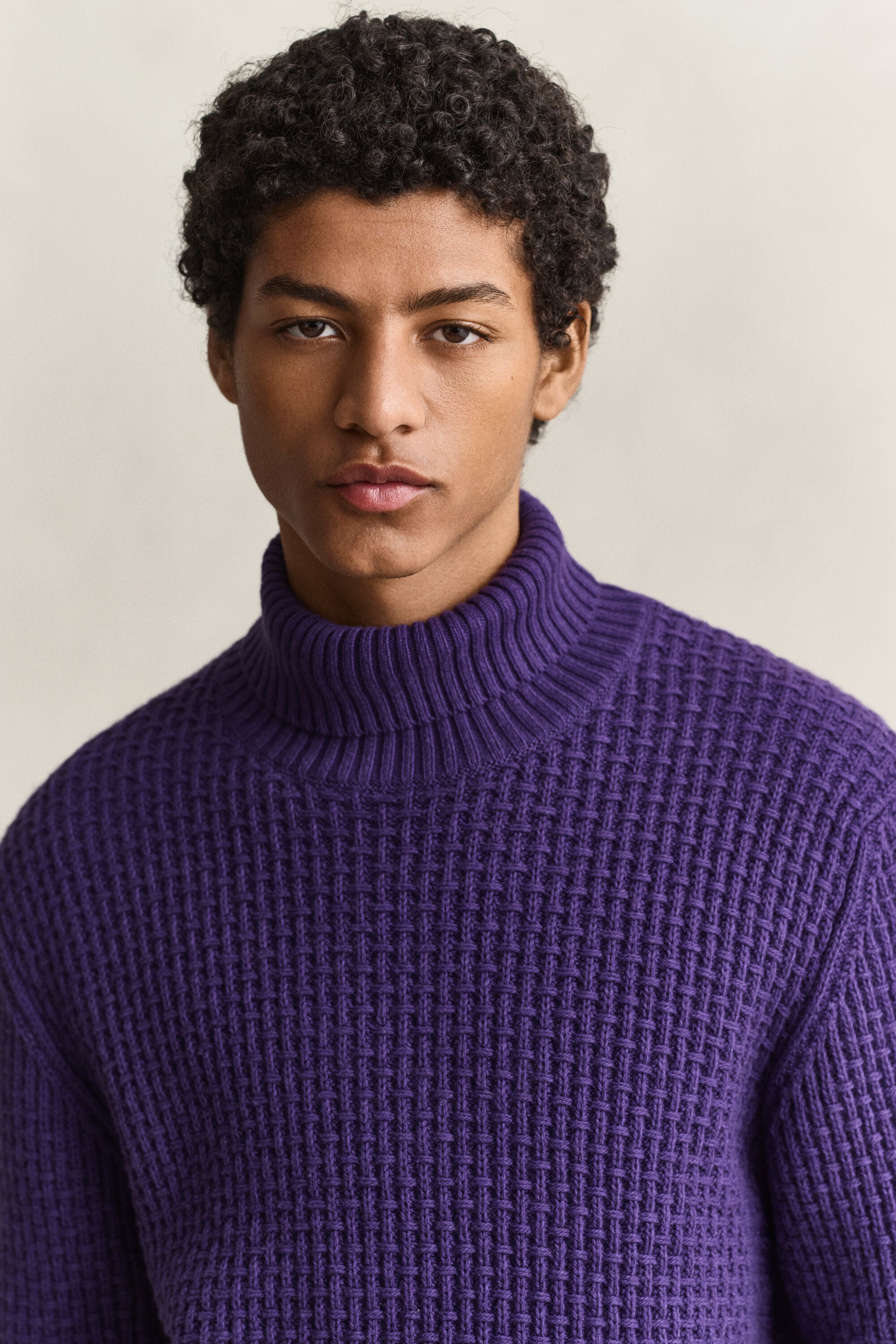 Textured Cotton Wool Turtleneck Sweater