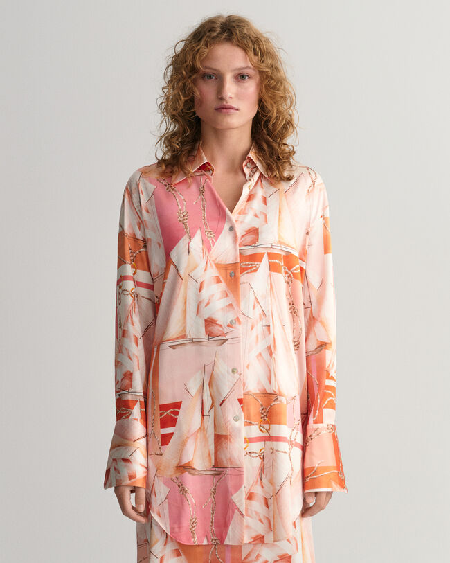 Relaxed Fit Sailing Print Silk Shirt