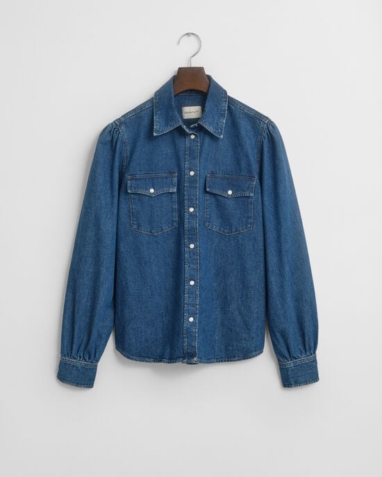 Regular Fit Puff Sleeve Denim Shirt