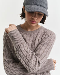 Wool Cable Knit Crew Neck Sweater