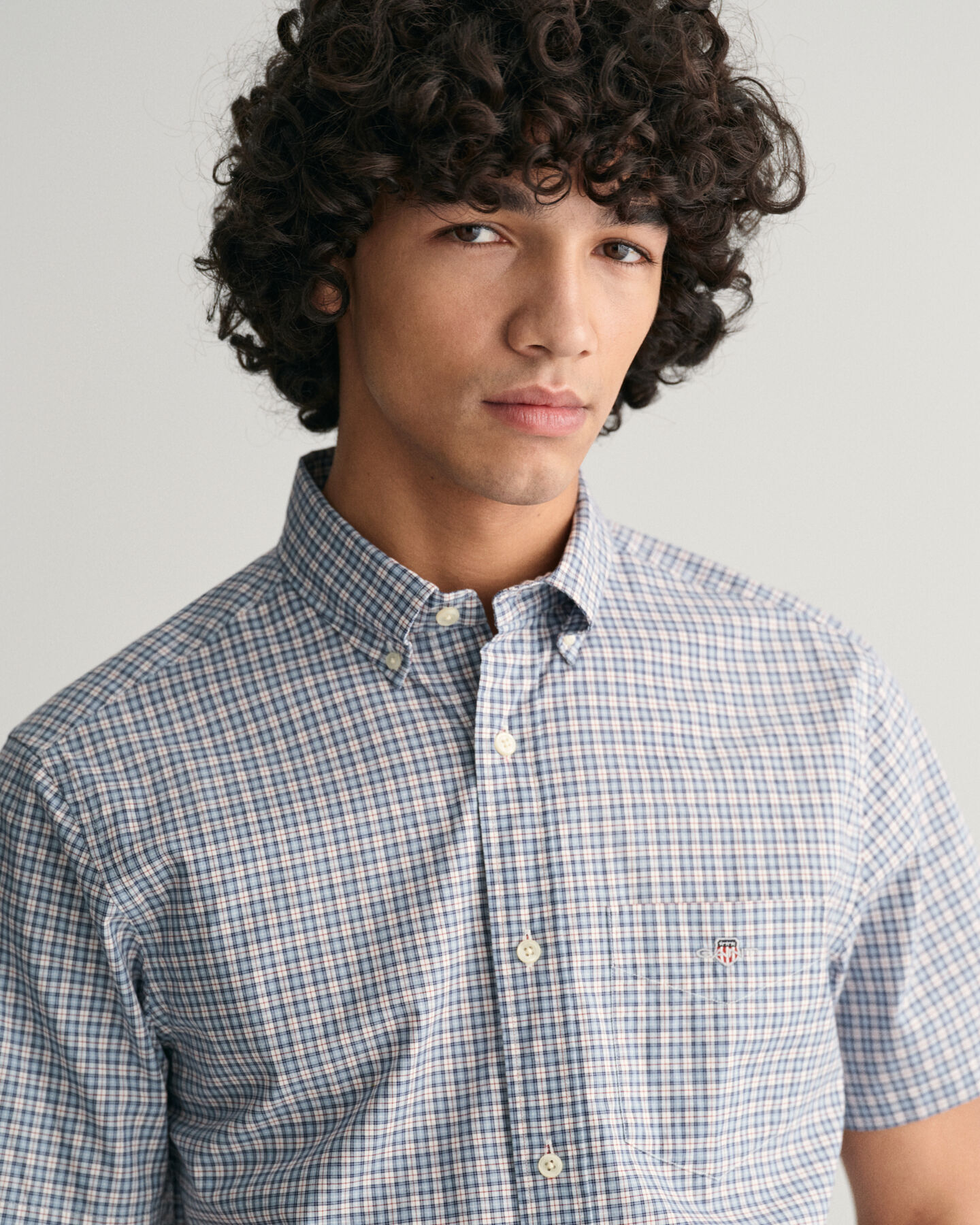 Regular Fit Micro Checked Poplin Short Sleeve Shirt - GANT 