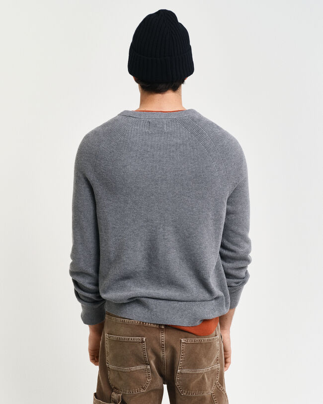 Ribbed Cotton Wool Crew Neck Sweater