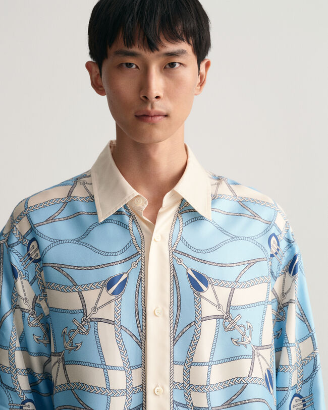 Relaxed Fit Sailing Print Silk Shirt