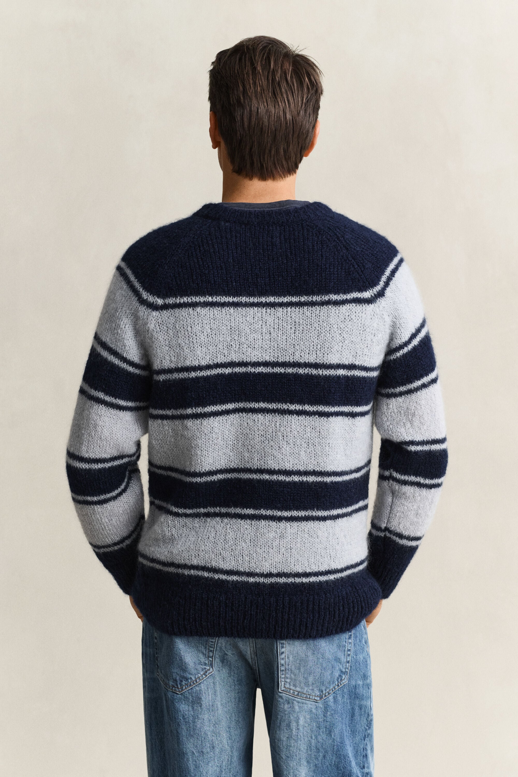 Striped Mohair Blend Crew Neck Sweater