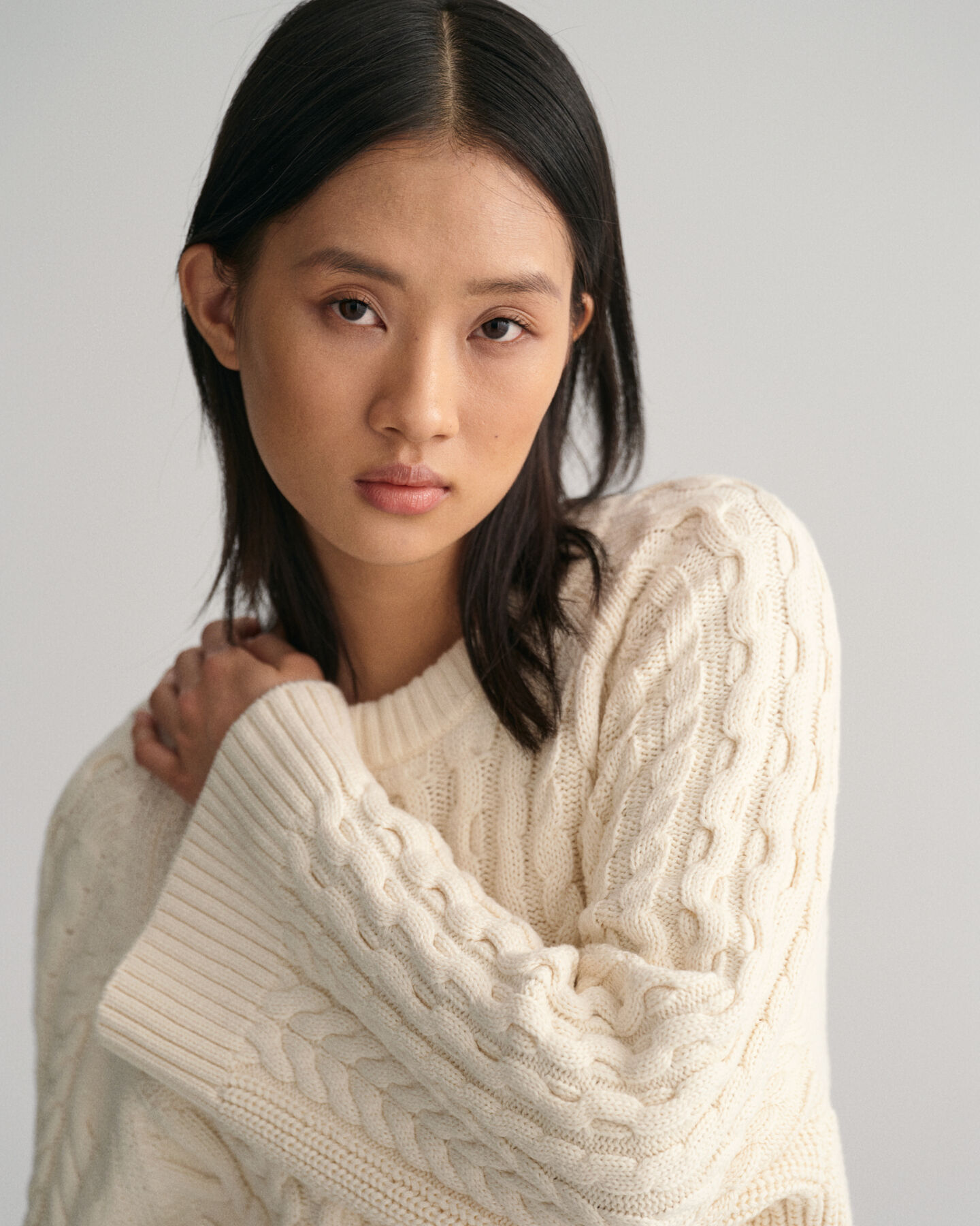 Oversized Cable Knit Crew Neck Sweater
