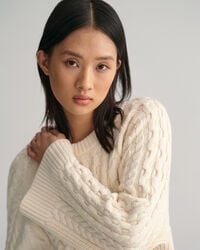 Oversized Cable Knit Crew Neck Sweater