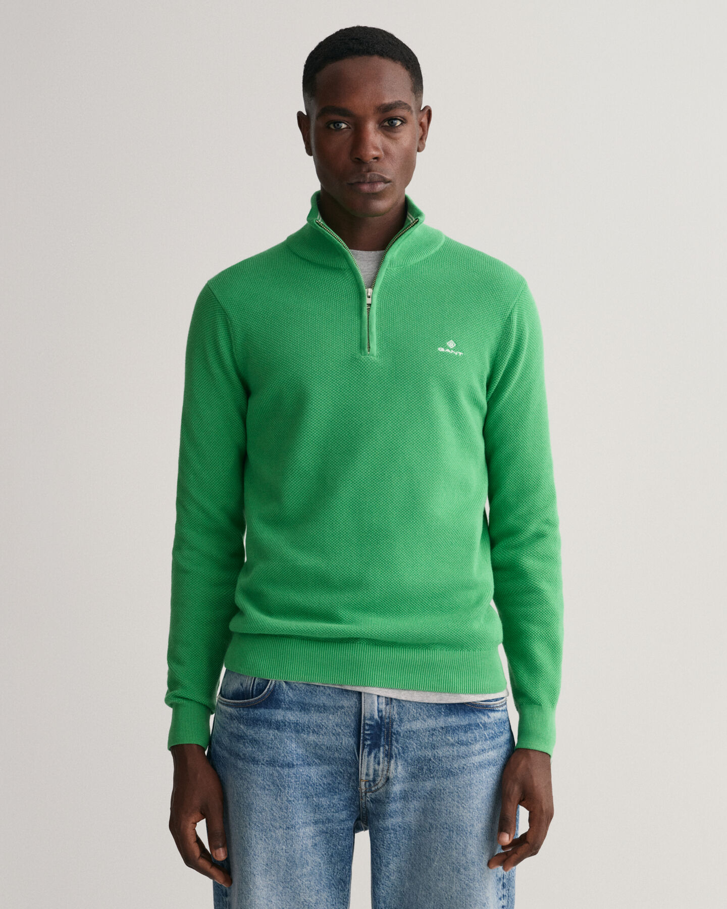 Cotton Piqu&eacute; Half-Zip Sweater