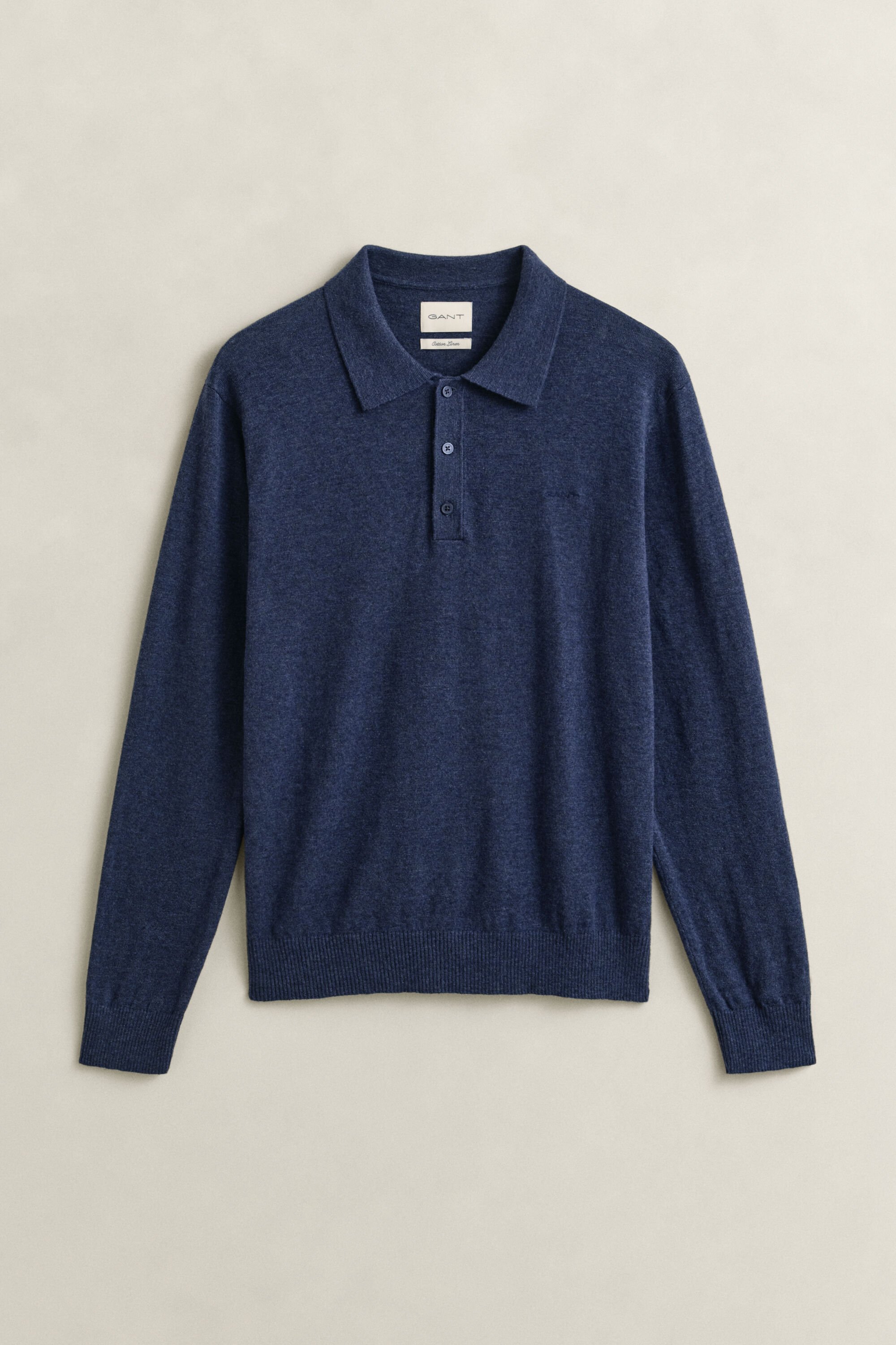 Slub Cotton Blend Polo Sweater