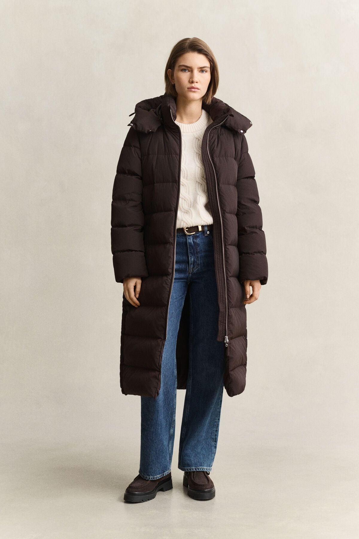 Long Down Coat — DEEP BROWN