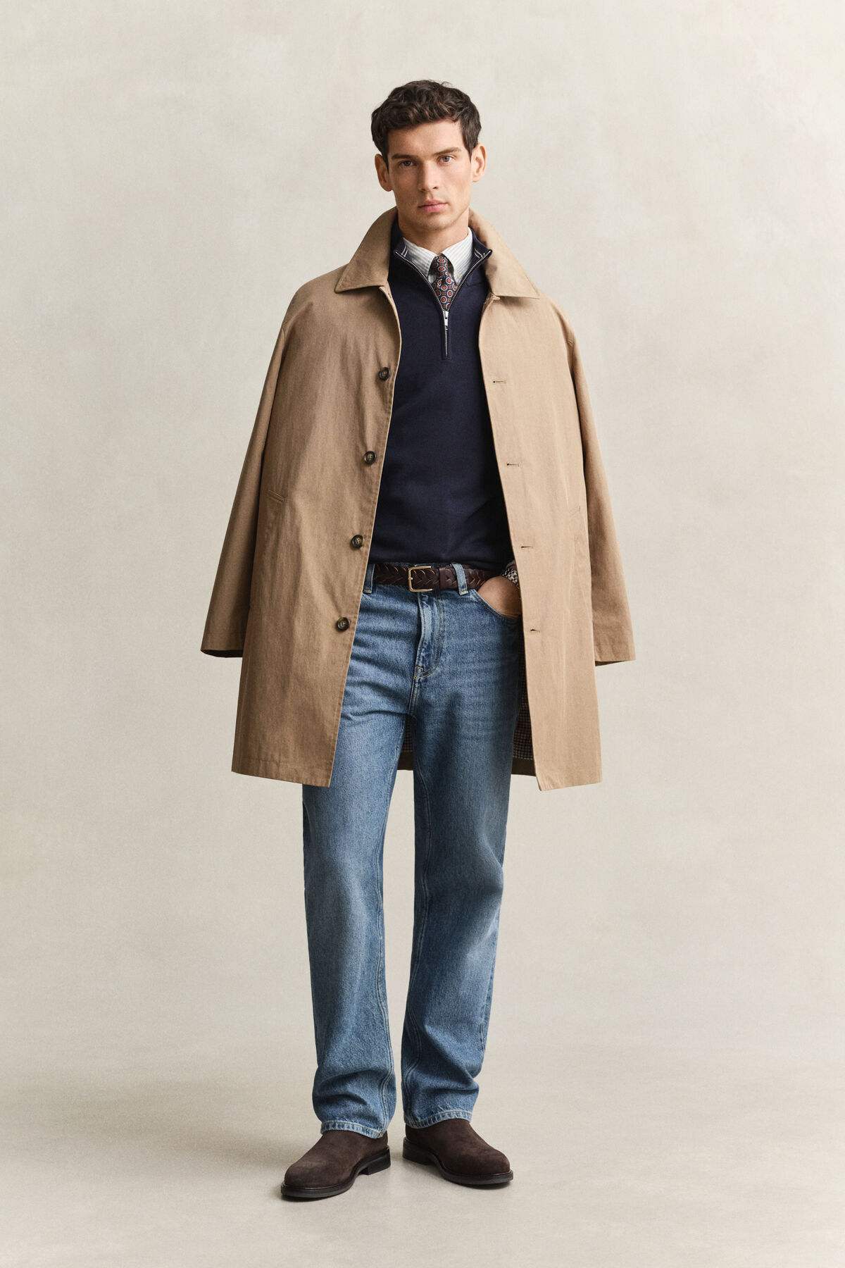 Classic Cotton Half-Zip Sweater — EVENING BLUE
