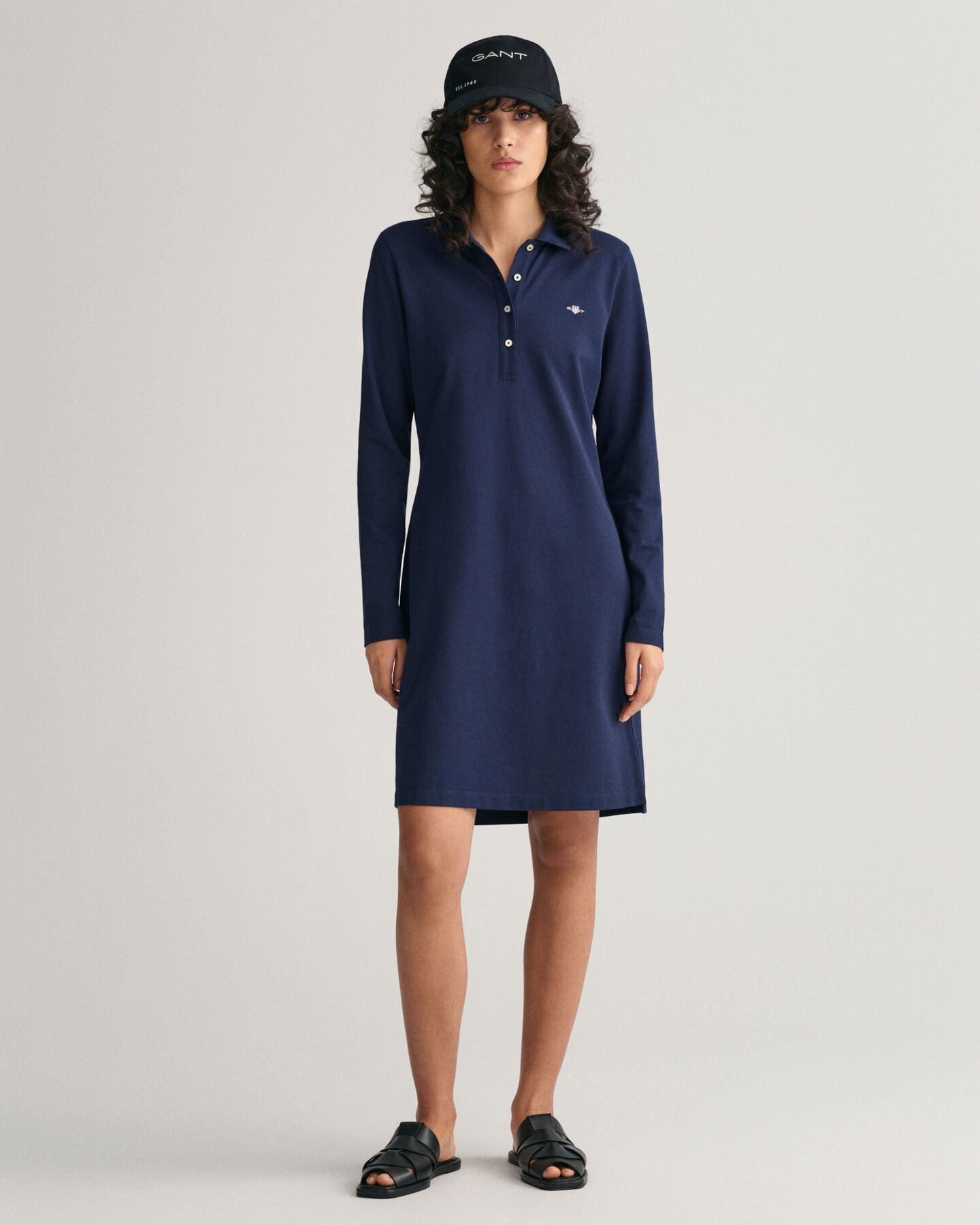 Shield Piqué Long Sleeve Dress