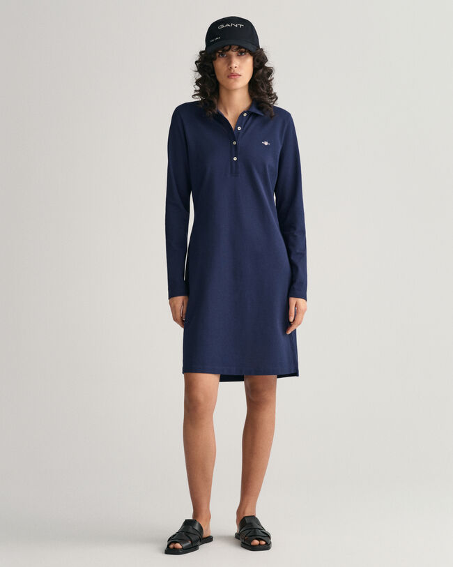 Shield Piqué Long Sleeve Dress