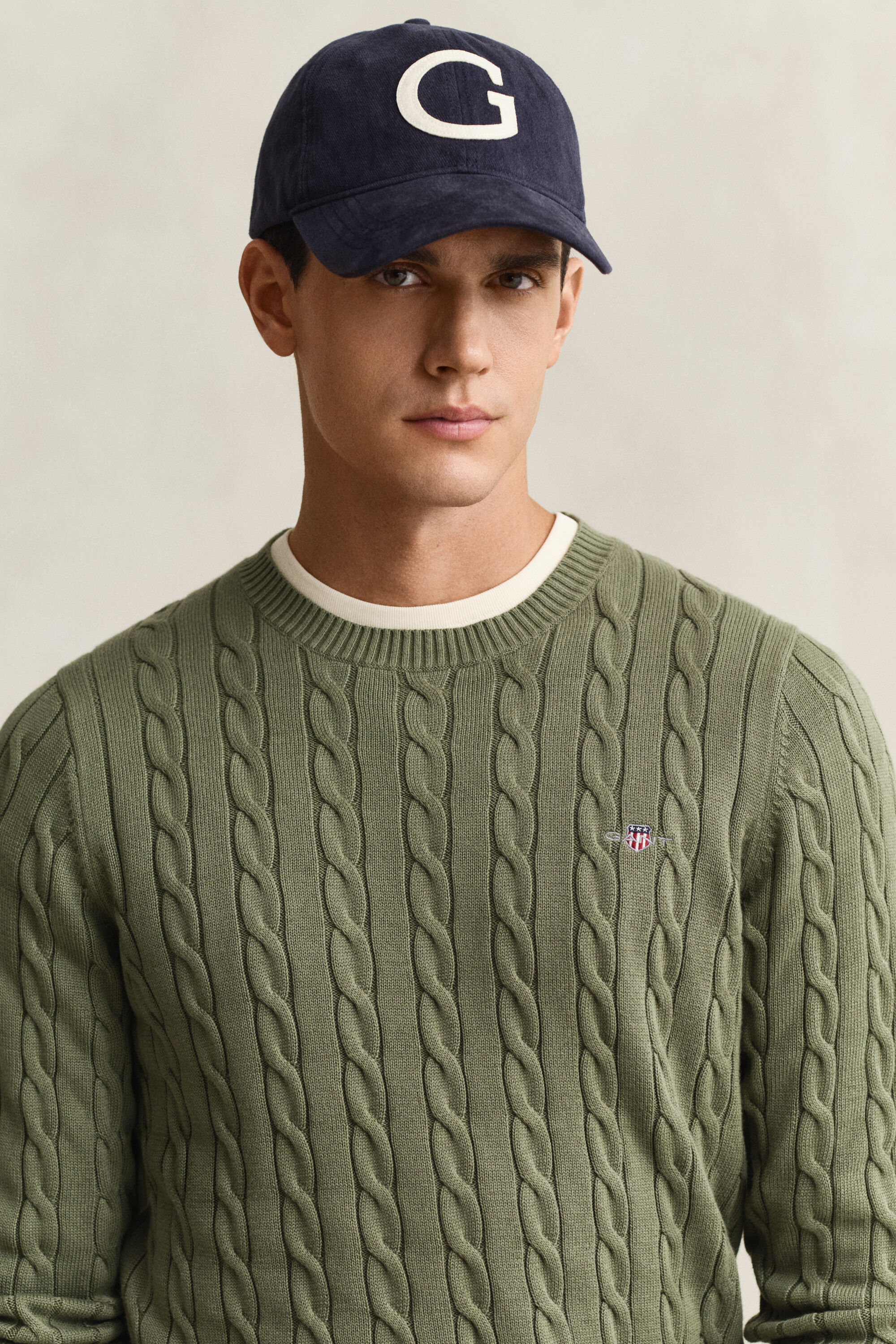 Cotton Cable Knit Crew Neck Sweater