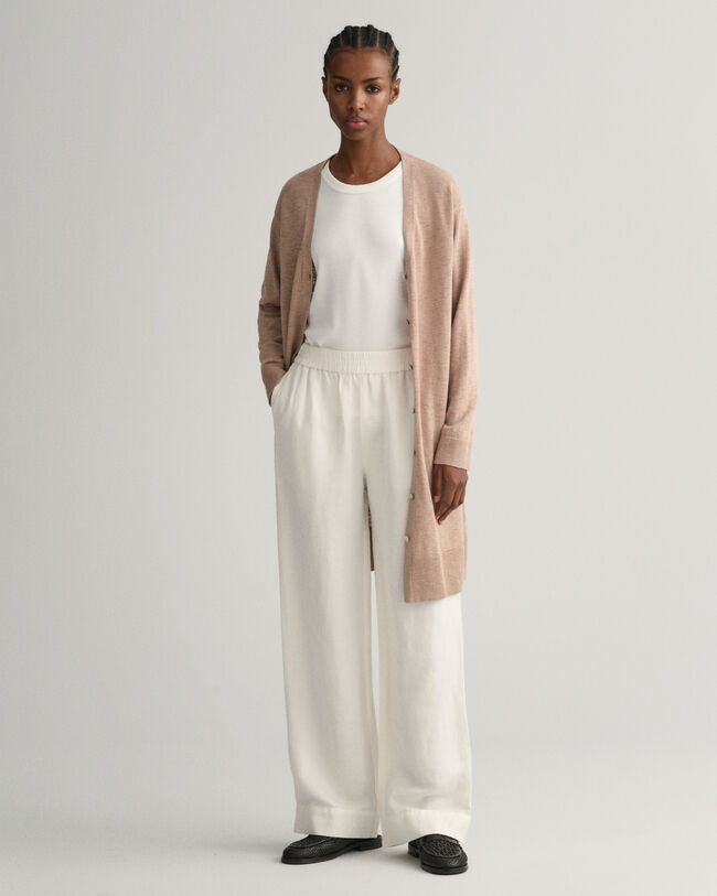 Linen Blend Long V-Neck Cardigan