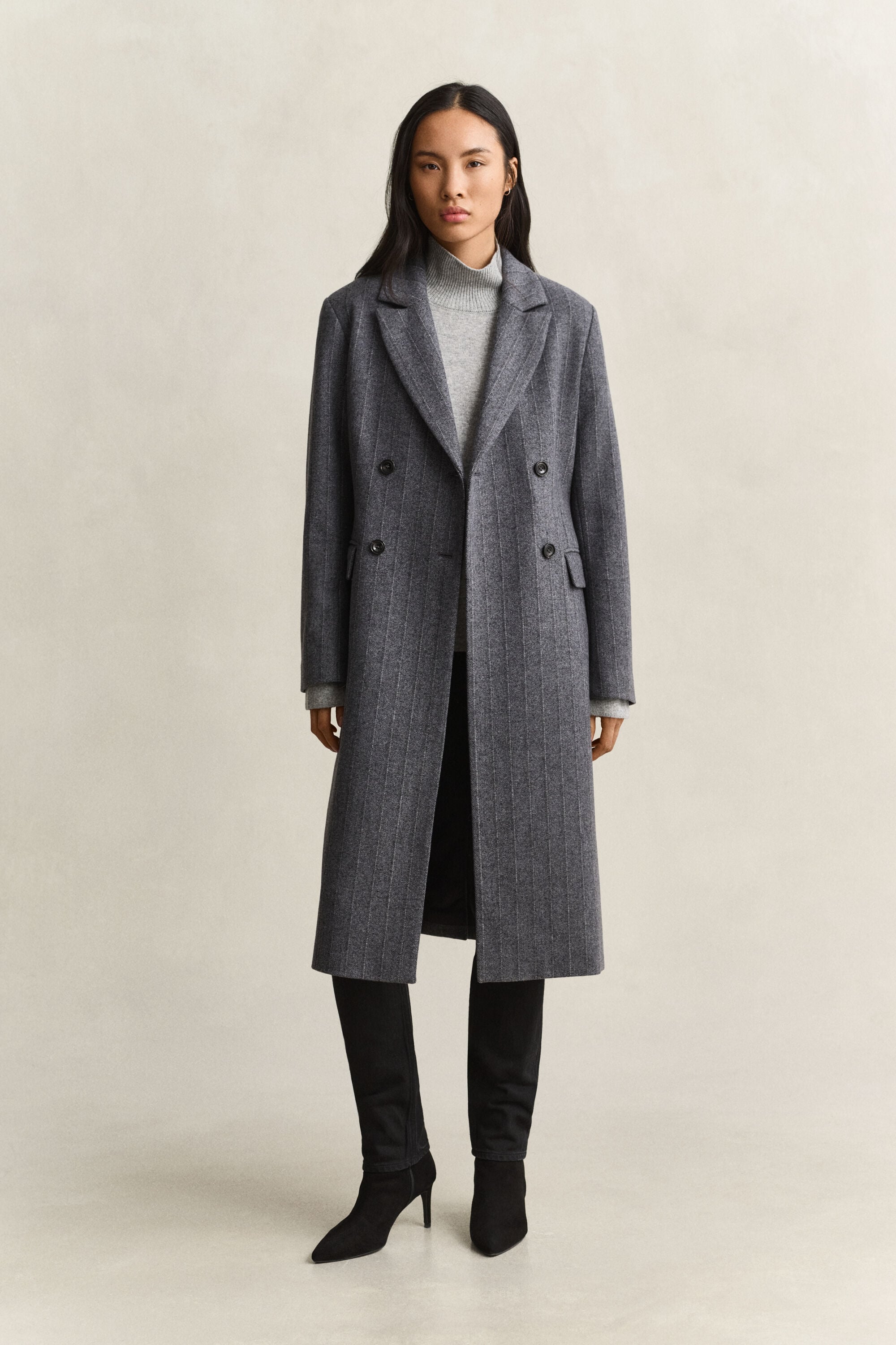 Striped Wool Blend Coat