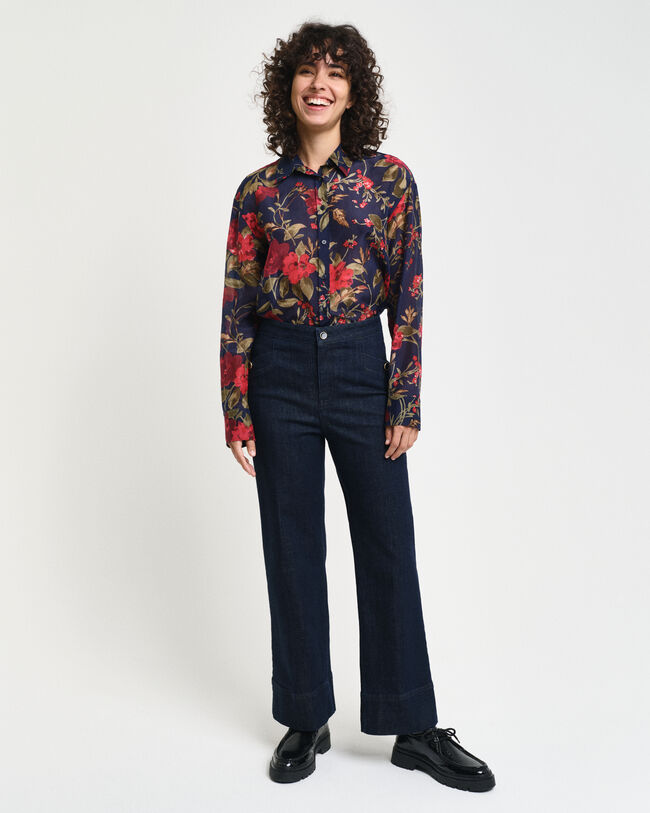 Relaxed Fit Rose Print Cotton Silk Shirt