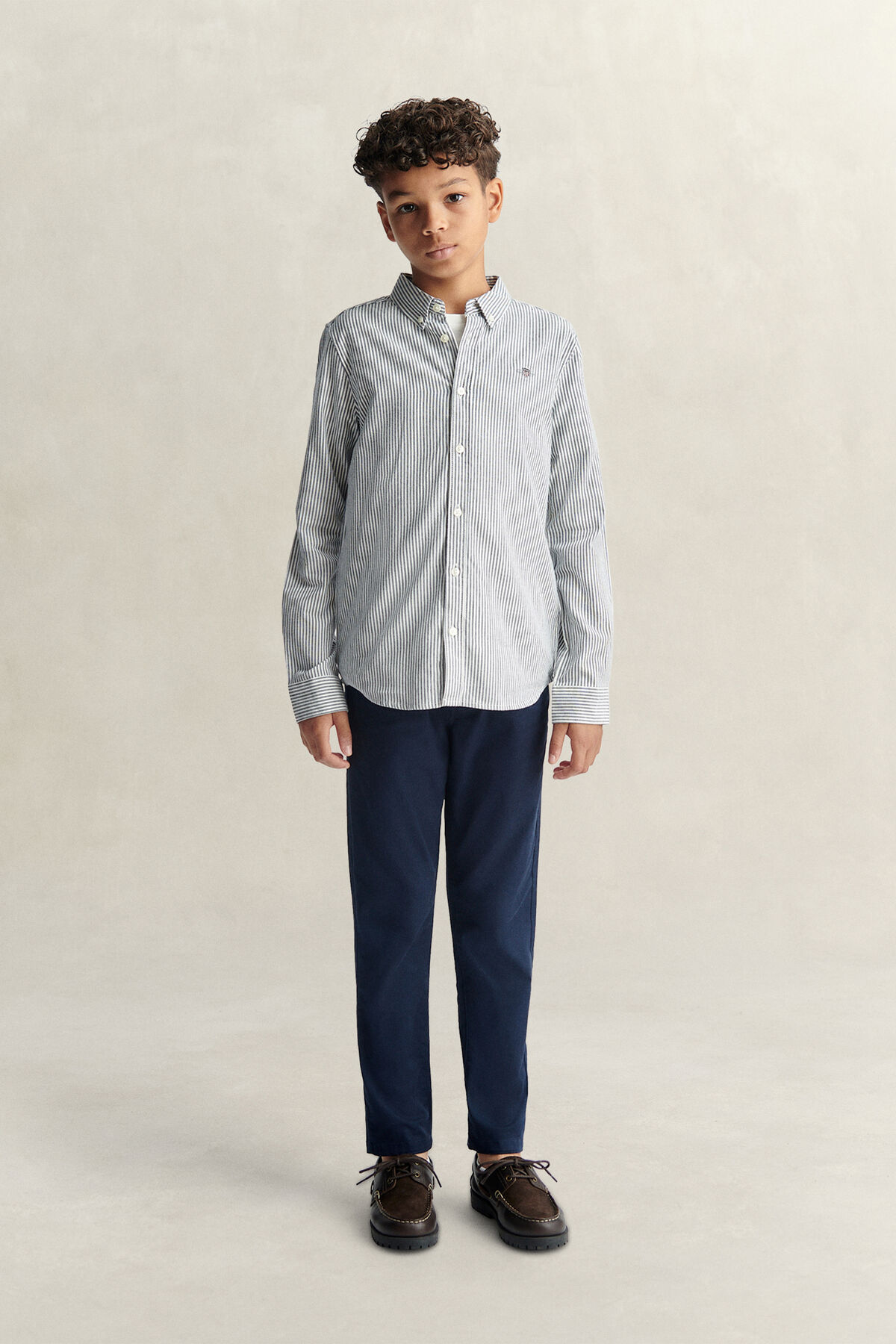 Teen Boys Shield Striped Oxford Shirt — EVENING BLUE