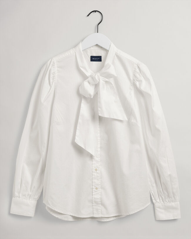 Bow Puff Sleeve Oxford Shirt