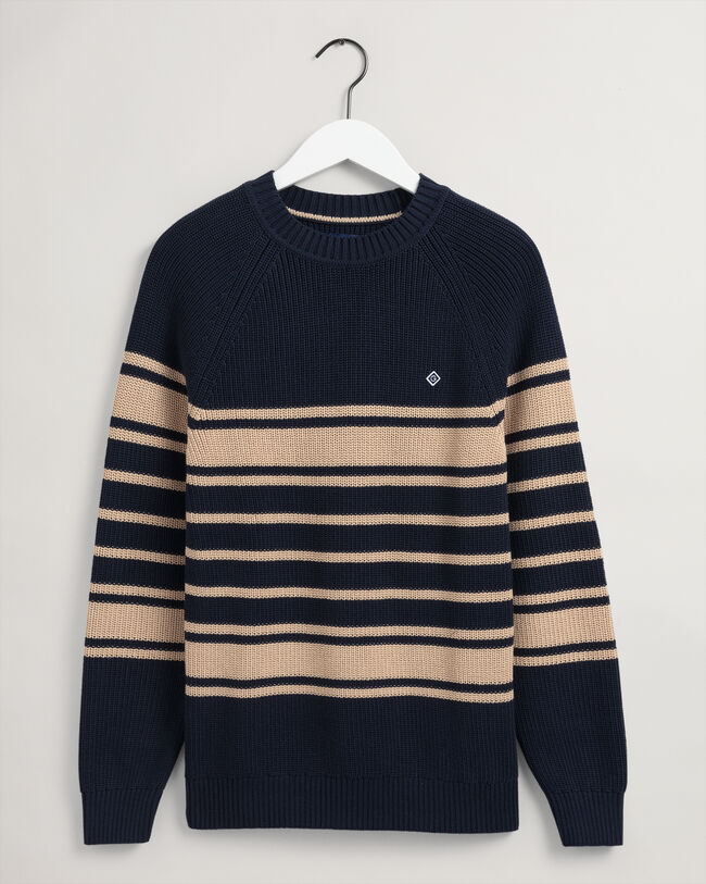 Cotton Rib Striped Crew Neck Sweater