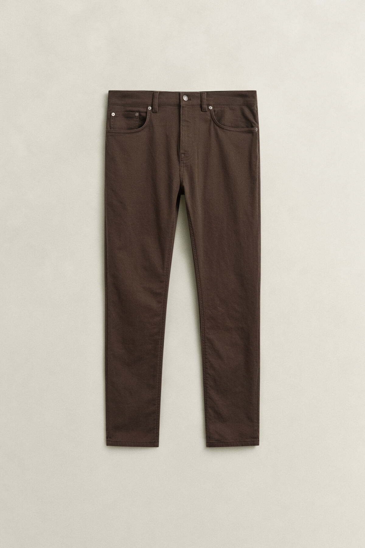 Slim Fit Twill Jeans — SHADOW BROWN