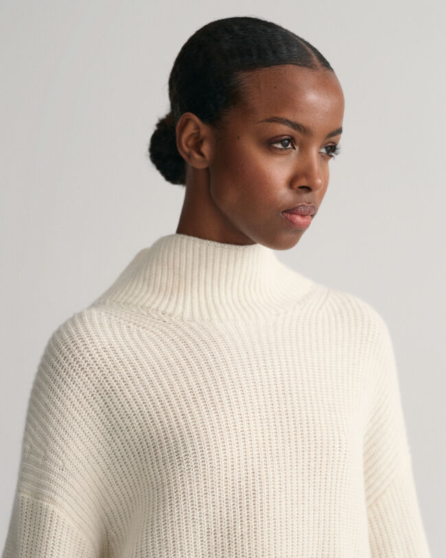 Ribbed Wool Stand Collar Sweater