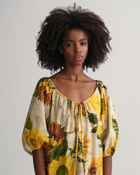 Gathered Sunflower Print Dress