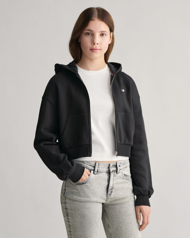 Teen Girls Shield Cropped Zip Hoodie