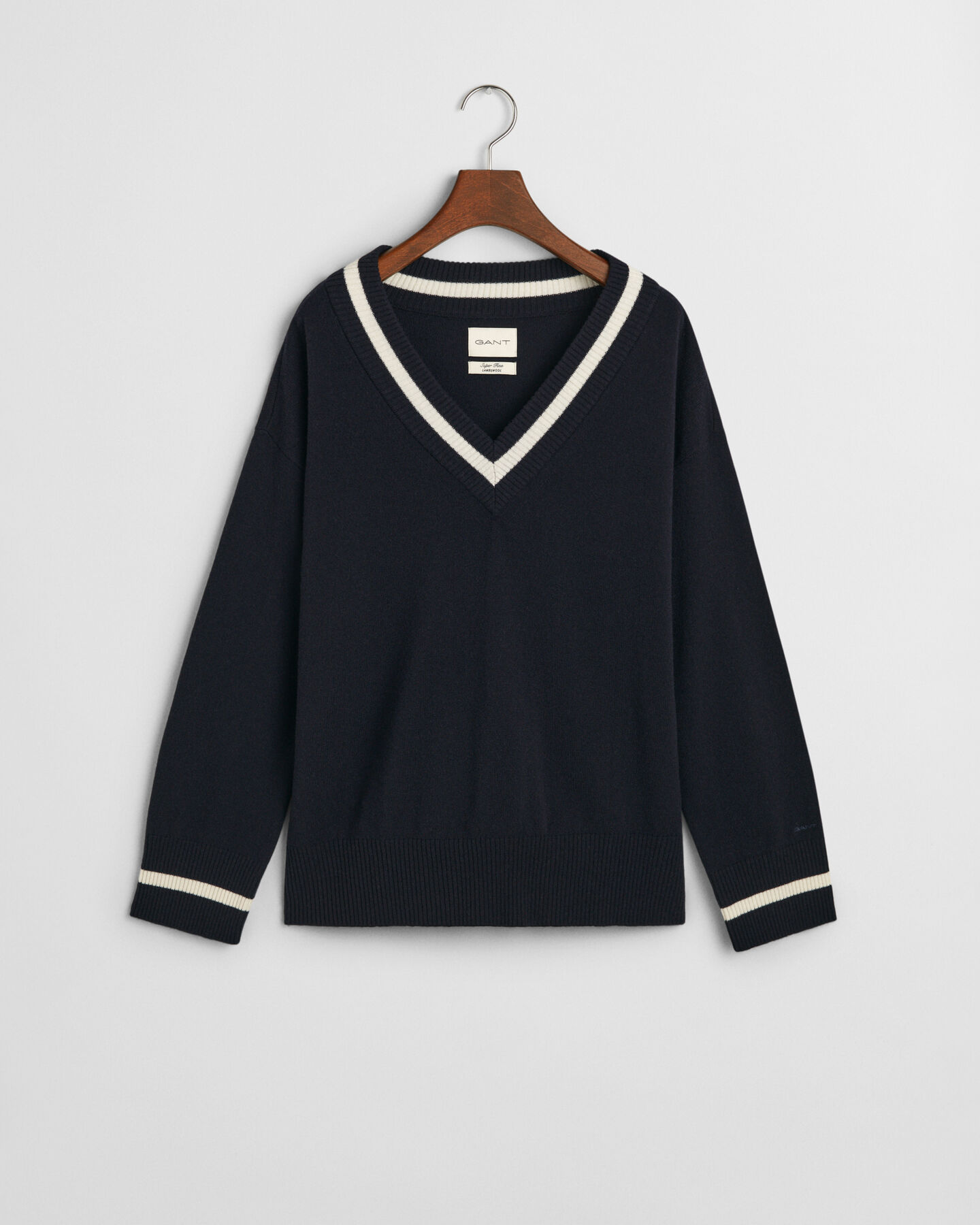 Superfine Lambswool Contrast V-Neck Sweater