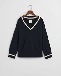 Superfine Lambswool Contrast V-Neck Sweater