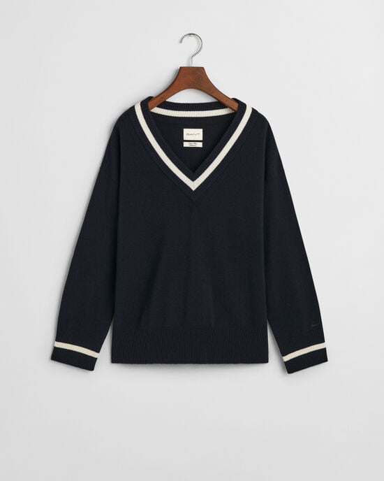 Superfine Lambswool Contrast V-Neck Sweater