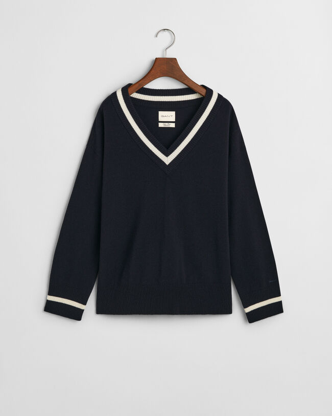 Superfine Lambswool Contrast V-Neck Sweater