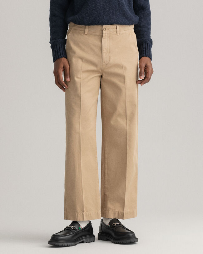 Wide Leg Cotton Twill Chinos