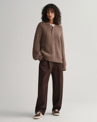 Curly Wool Ribbed Polo Sweater