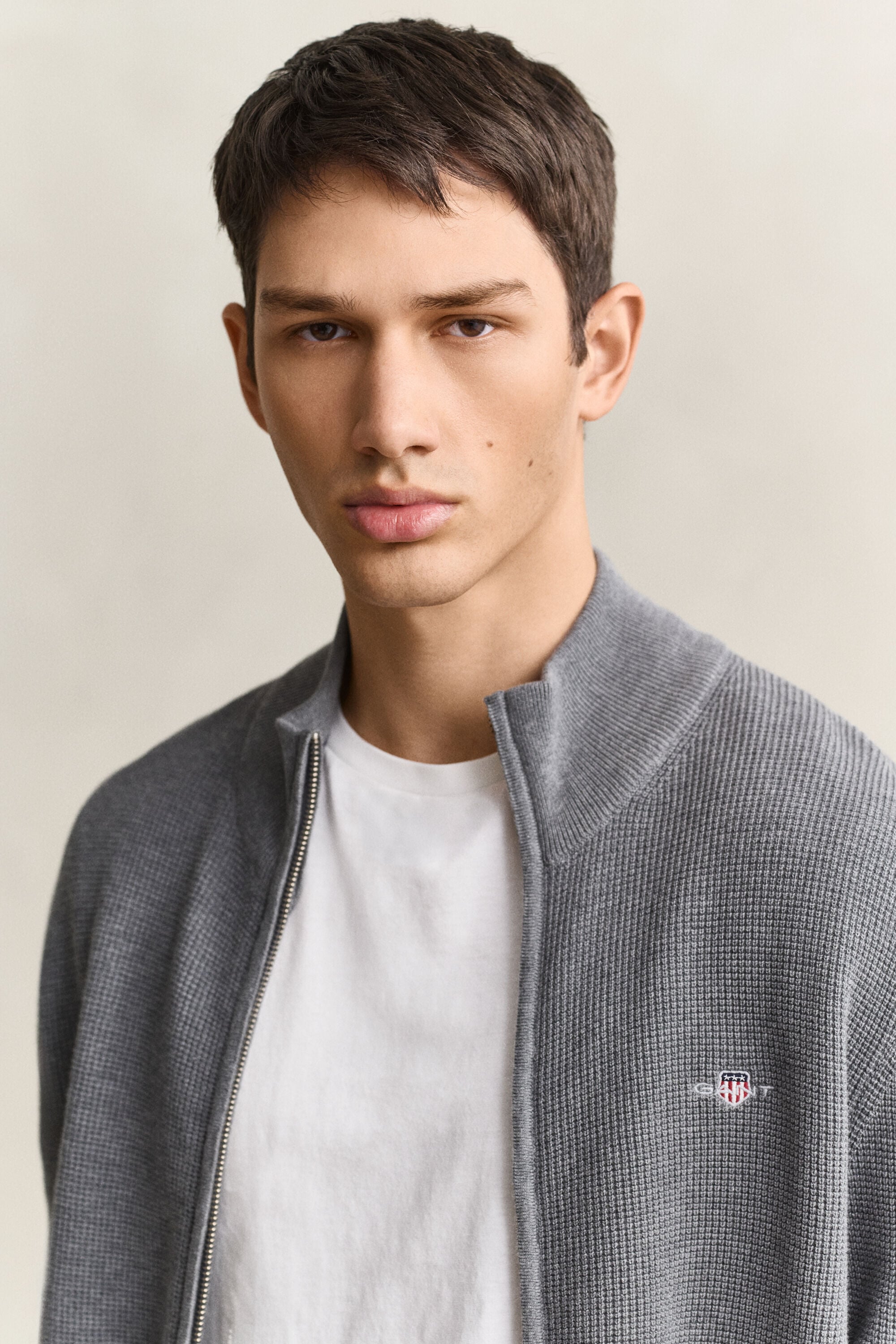 Textured Cotton Zip Cardigan