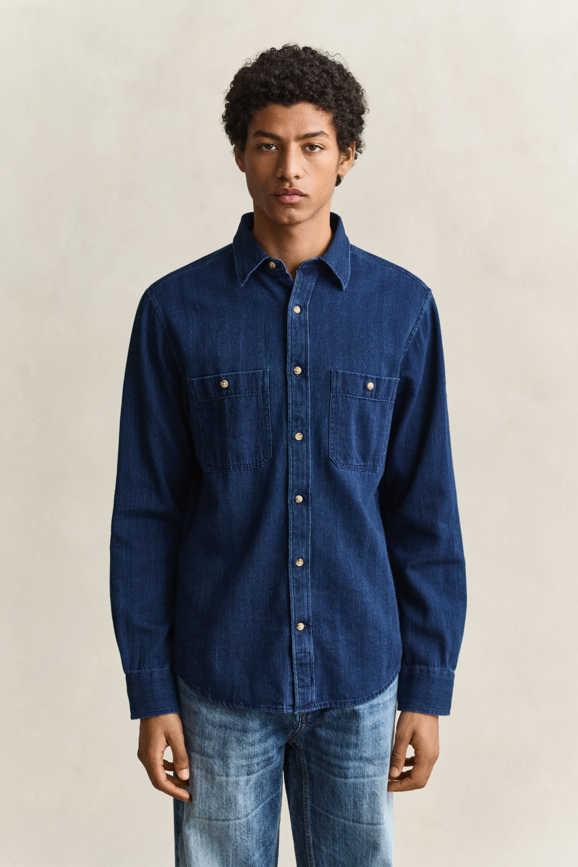Indigo Herringbone Shirt — MID BLUE