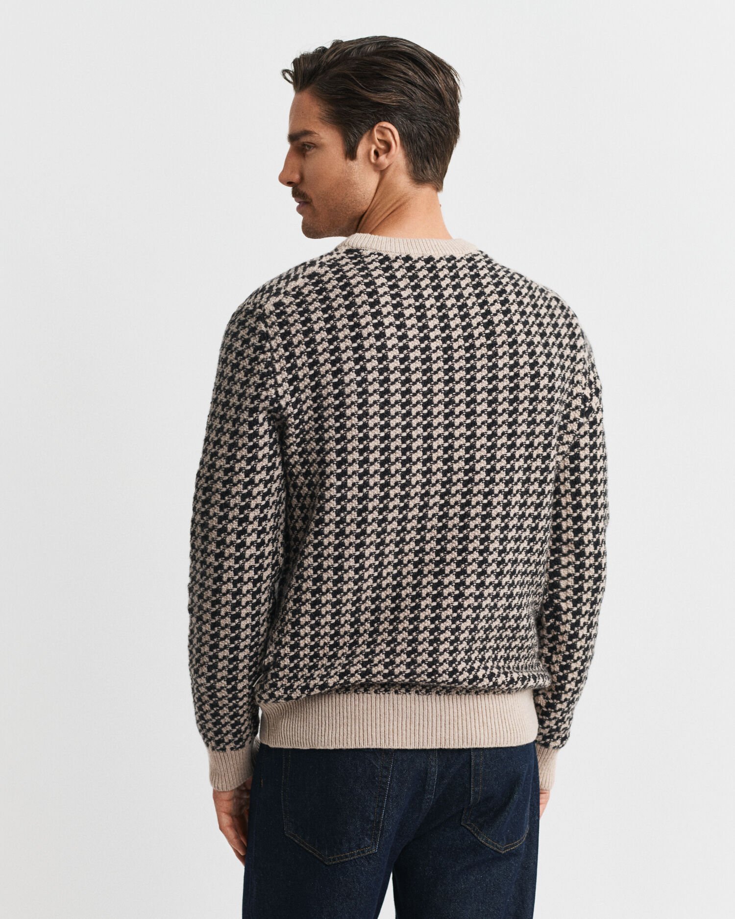 Two-Tone Textured Crew Neck Sweater