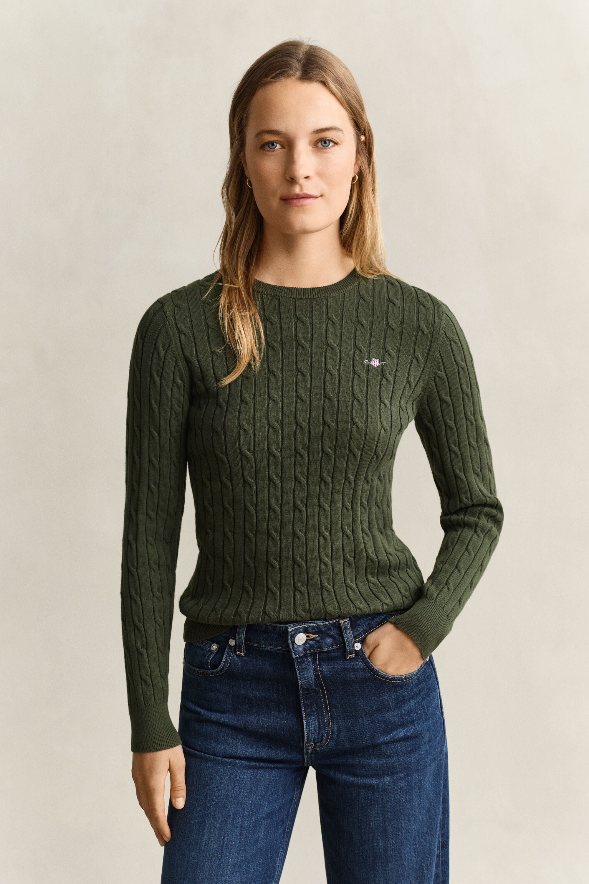 Classic Cable Knit Sweater — MOSSY GREEN
