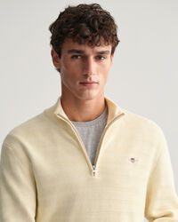 Striped Textured Cotton Half-Zip Sweater