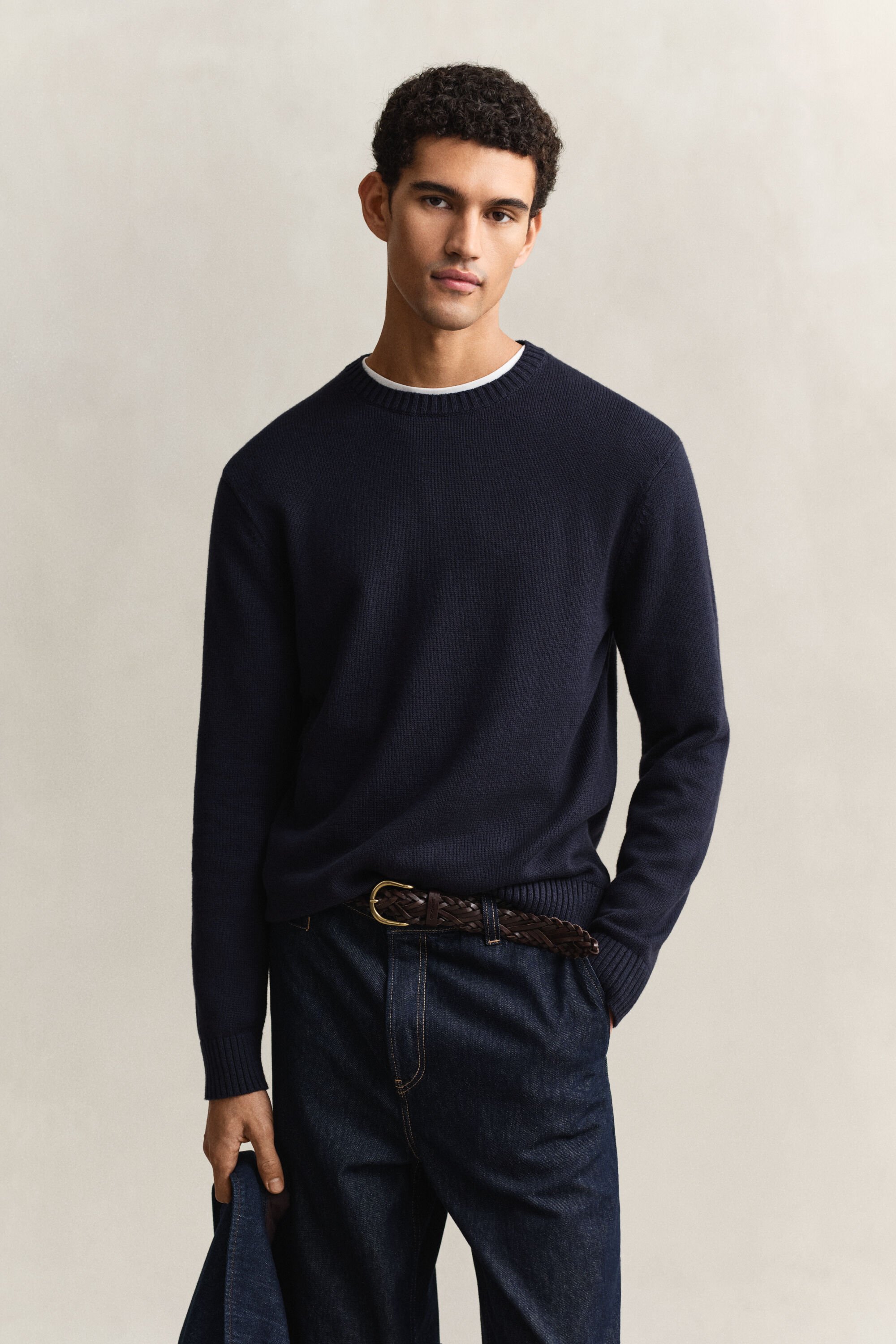 Cotton Blend Crew Neck Sweater