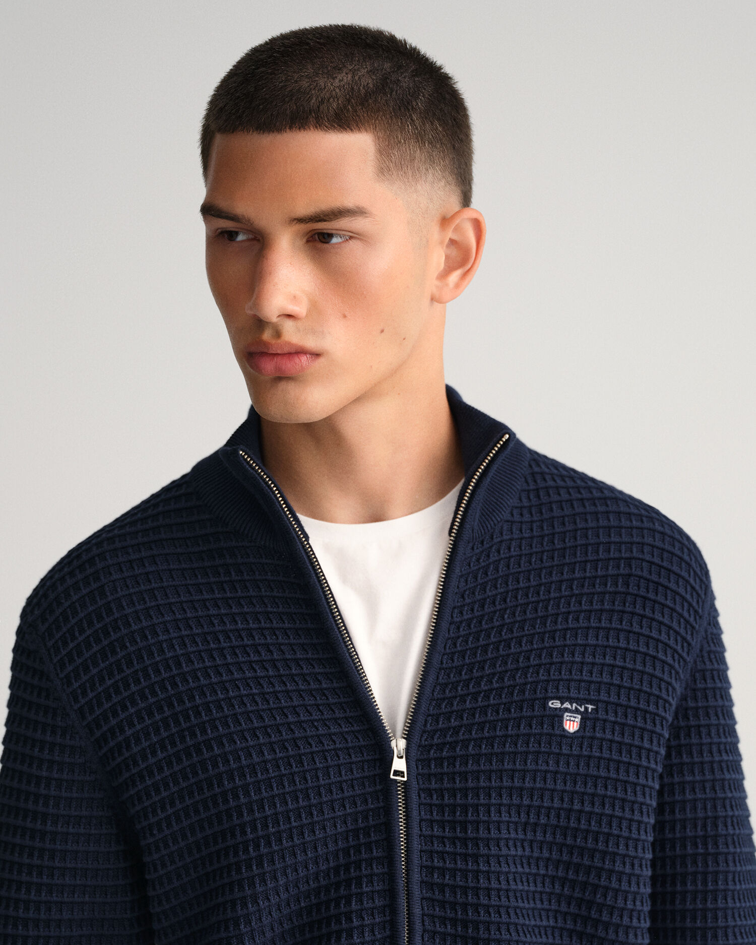 Cotton Texture Full-Zip Sweater - GANT