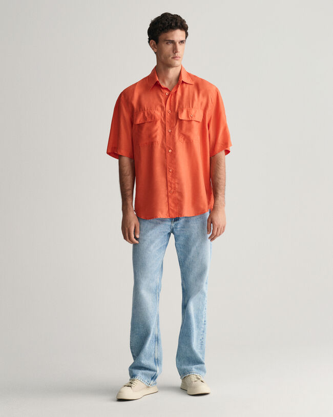 Relaxed Fit Washed Silk Short Sleeve Shirt
