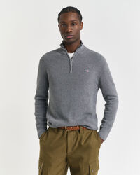 Ribbed Cotton Merino Wool Half-Zip Sweater