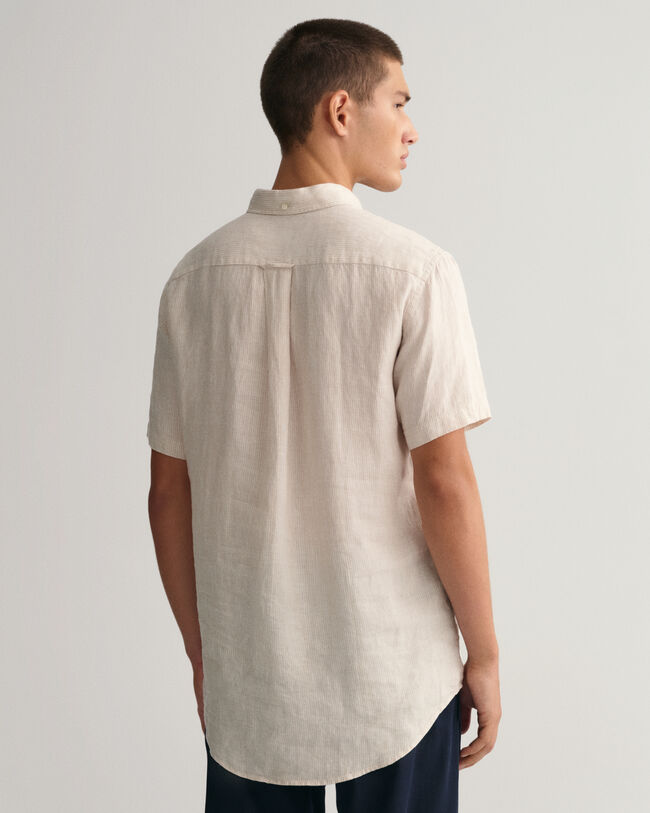Regular Fit Striped Linen Short Sleeve Shirt