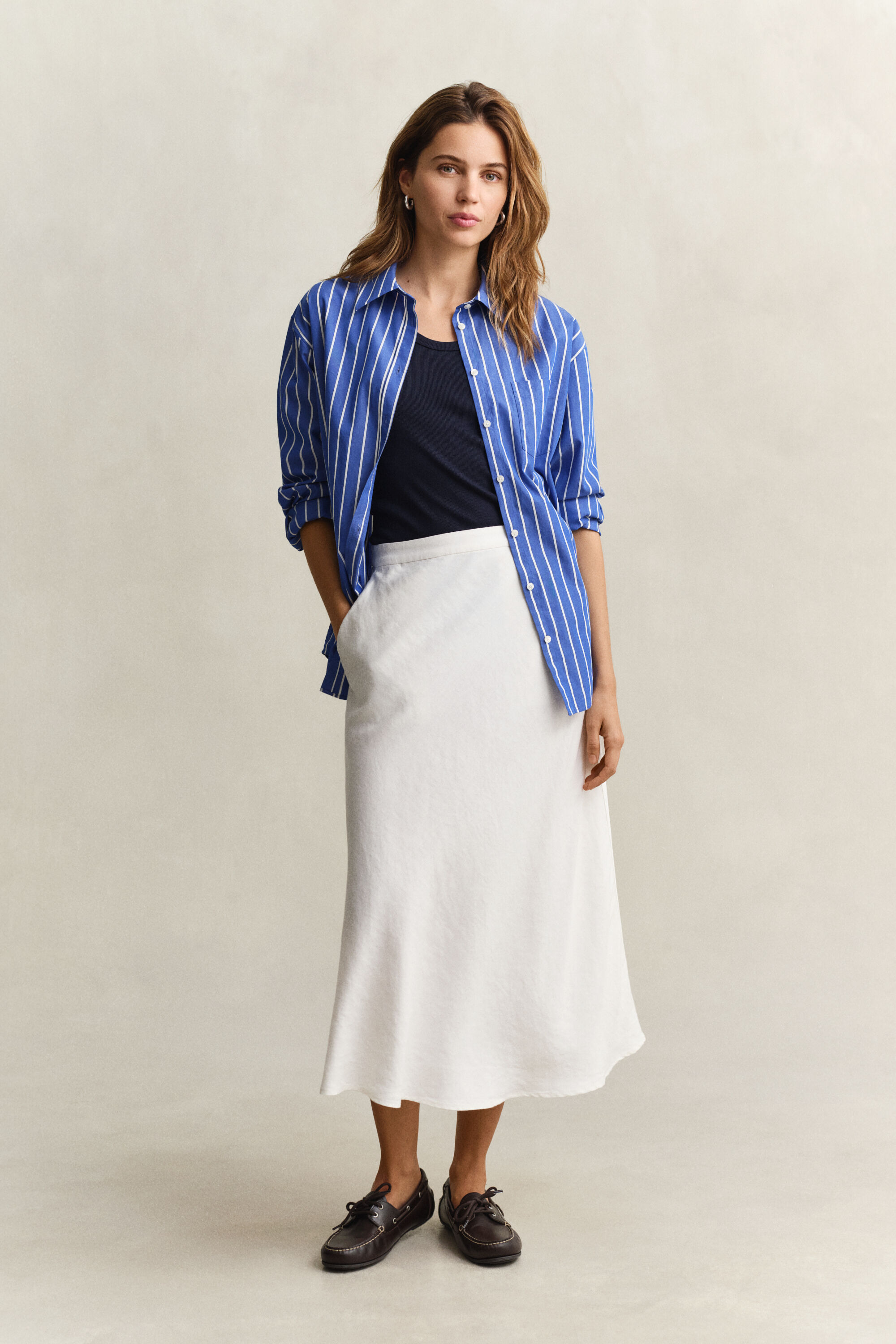 Flared Linen Blend Skirt