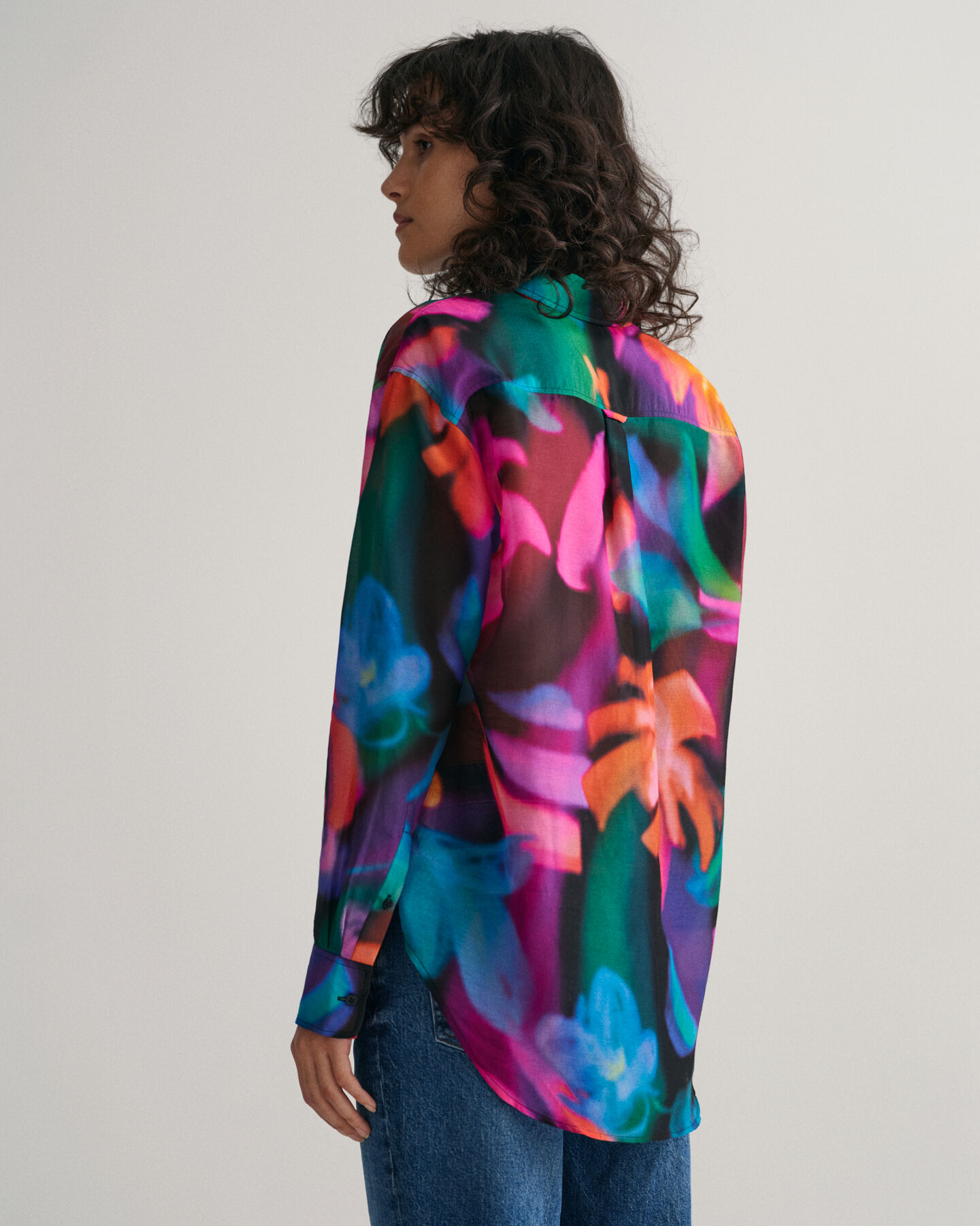 Relaxed Fit Floral Print Cotton Silk Shirt